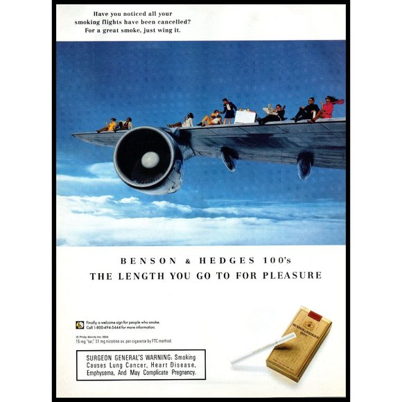 Benson & Hedges Art 994 Benson And Hedges Cigarettes Vintage Print Ad Smoking Jet Airplane